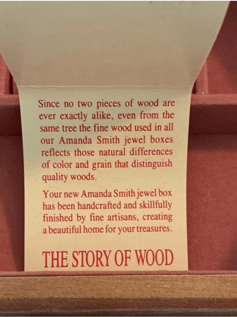 Amanda Smith Wooden Jewelry Box with Pink Lining and Stained Glass Lid